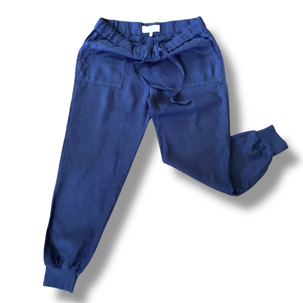Joie Stuva Linen Joggers Pants Sz XS Navy Blue Relax Fit Pull On Drawstring